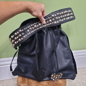 Y2K Juicy Couture Black Leather Soft Large Hobo Bag Gold Jewel Studded Shop!